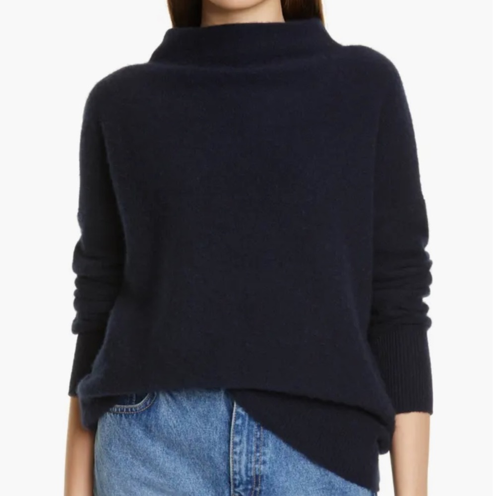 Vince Boiled Cashmere Funnel Neck Pullover Navy